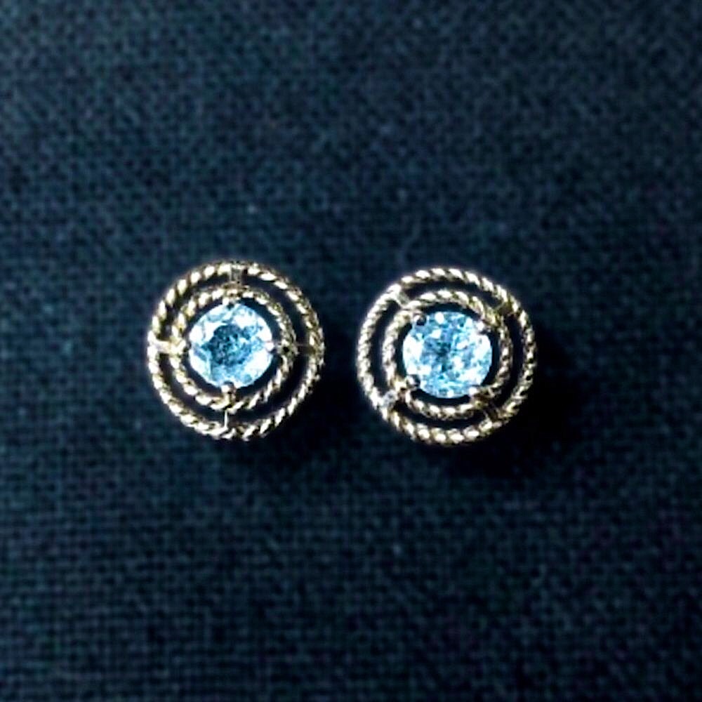 Blue Topaz Sterling Silver Halo Post Back Earrings
